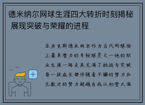 德米纳尔网球生涯四大转折时刻揭秘 展现突破与荣耀的进程
