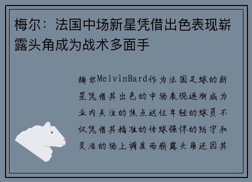 梅尔：法国中场新星凭借出色表现崭露头角成为战术多面手